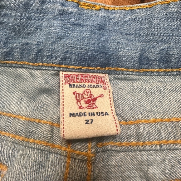 True Religion Faye Denim Cutoff Shorts Size 27 Embroidered Pockets Y2K Made USA - Picture 4 of 8